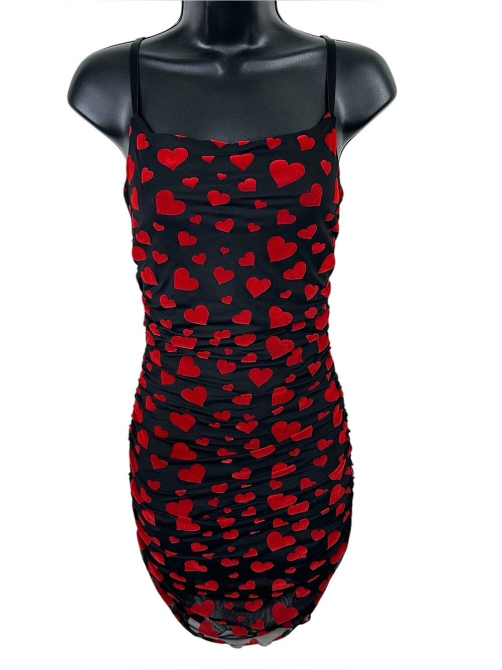 NEW Dolls Kill Sugar Thrillz Noir Rise & Fall Mesh Heart Ruched Mini Dress XS